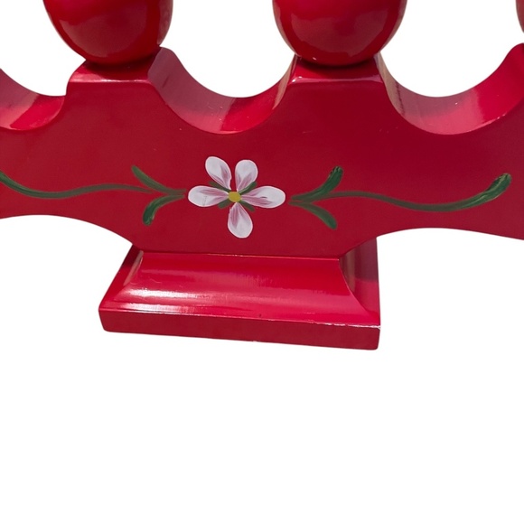 Vintage Hand Painted Wooden Red Candelabra - Picture 6 of 7